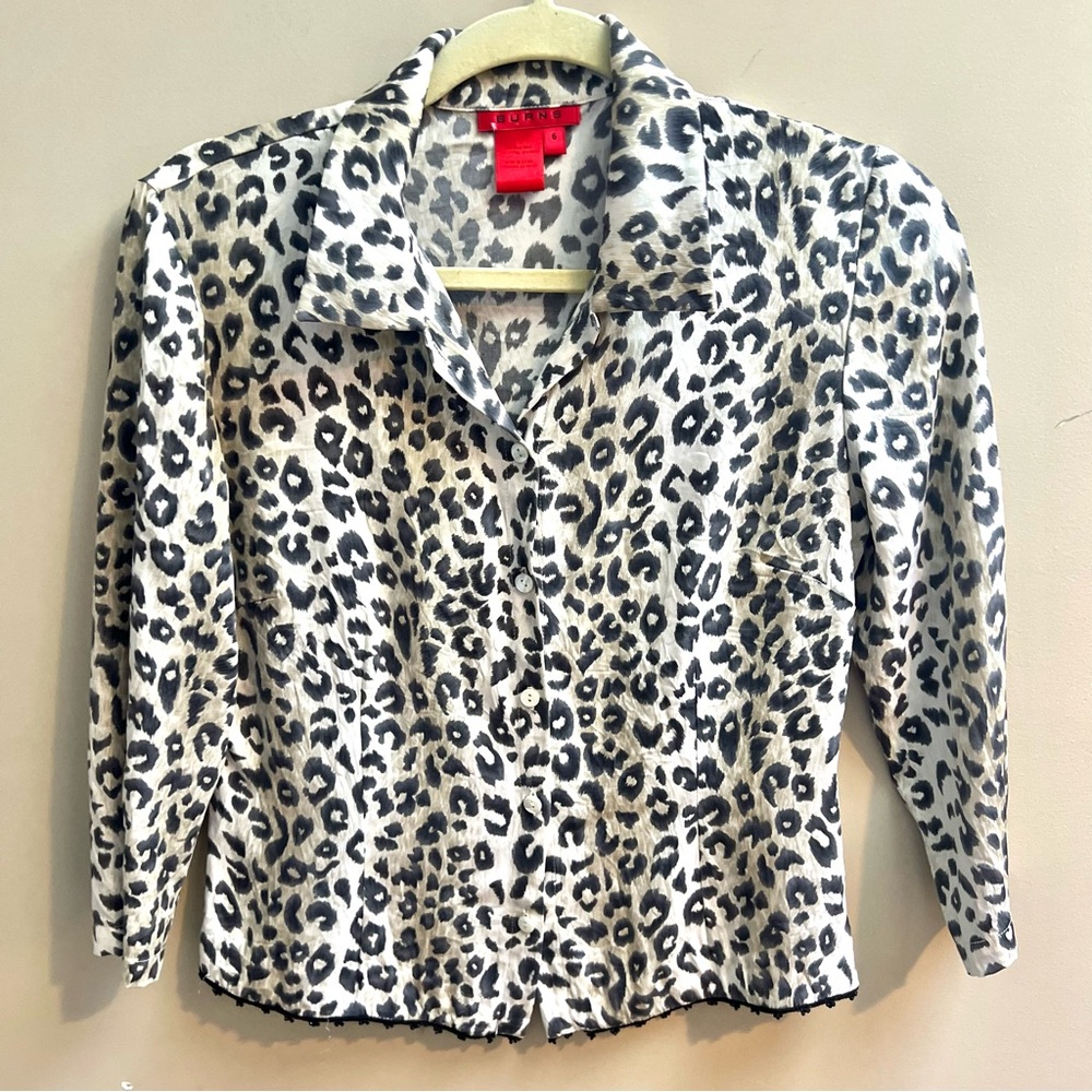 Burns animal print silk button up shirt size 6